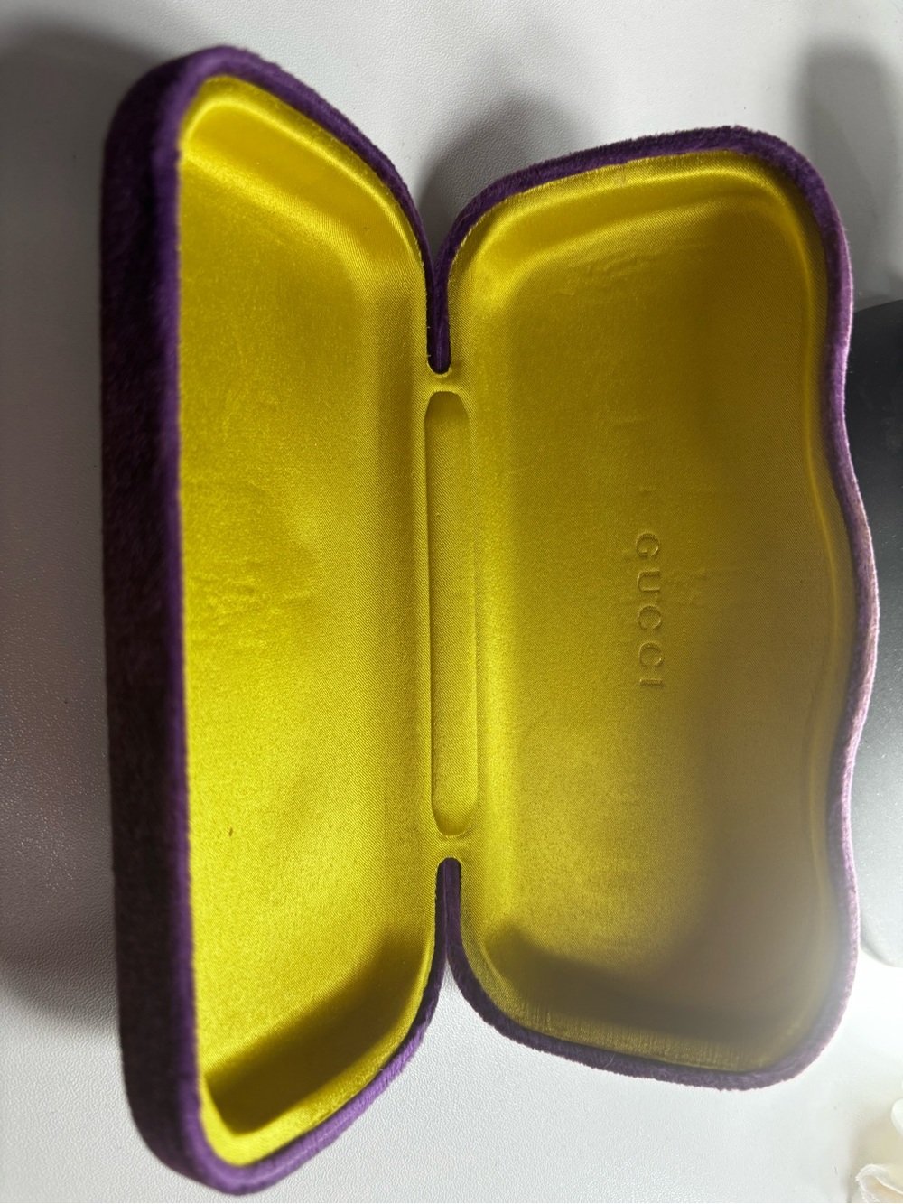 Gucci Purple Velvet Eyewear Case with Yellow Interior